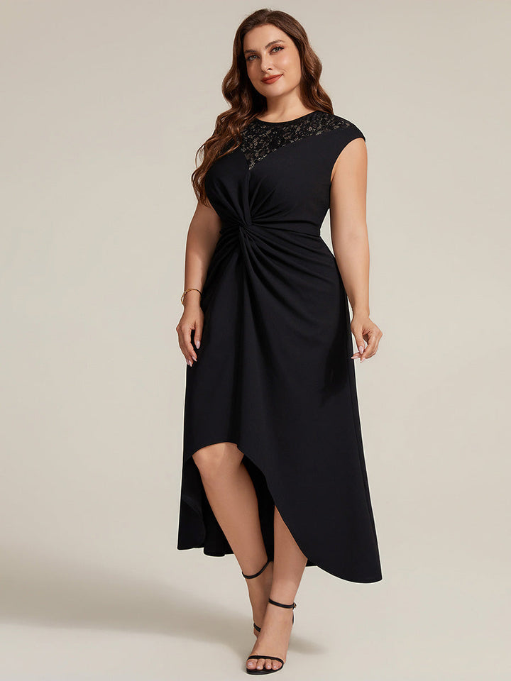 See-through Crepe Cap Sleeve Wedding Guest Dress