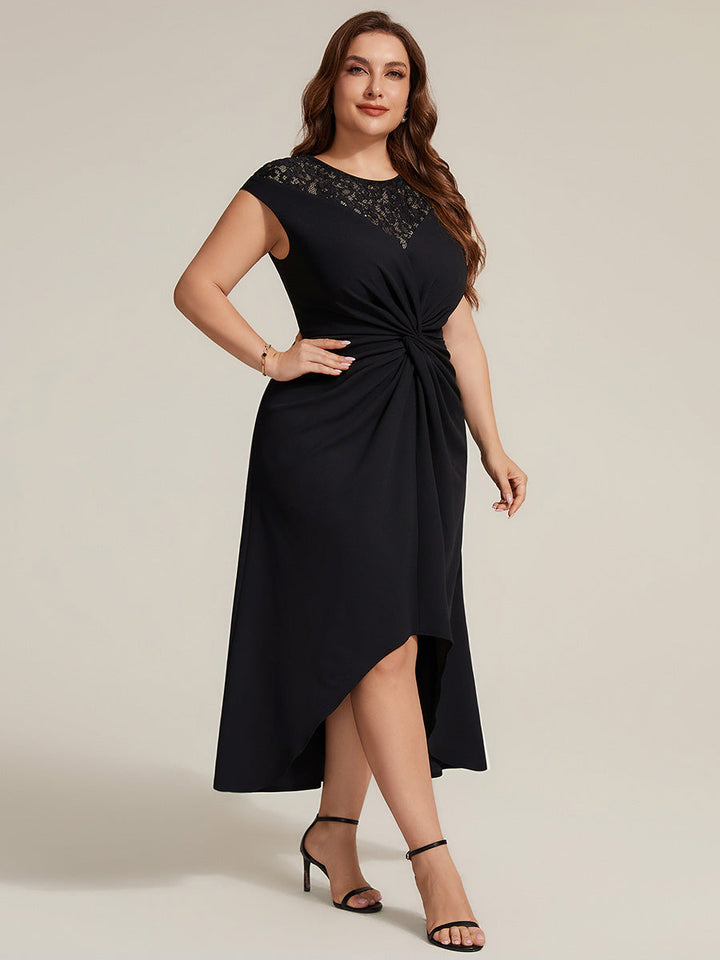 See-through Crepe Cap Sleeve Wedding Guest Dress
