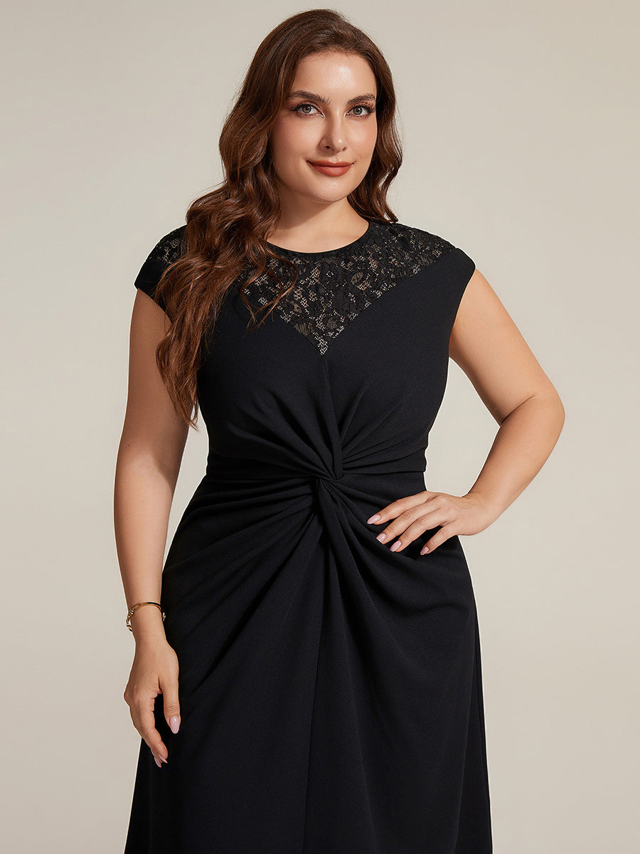 See-through Crepe Cap Sleeve Wedding Guest Dress