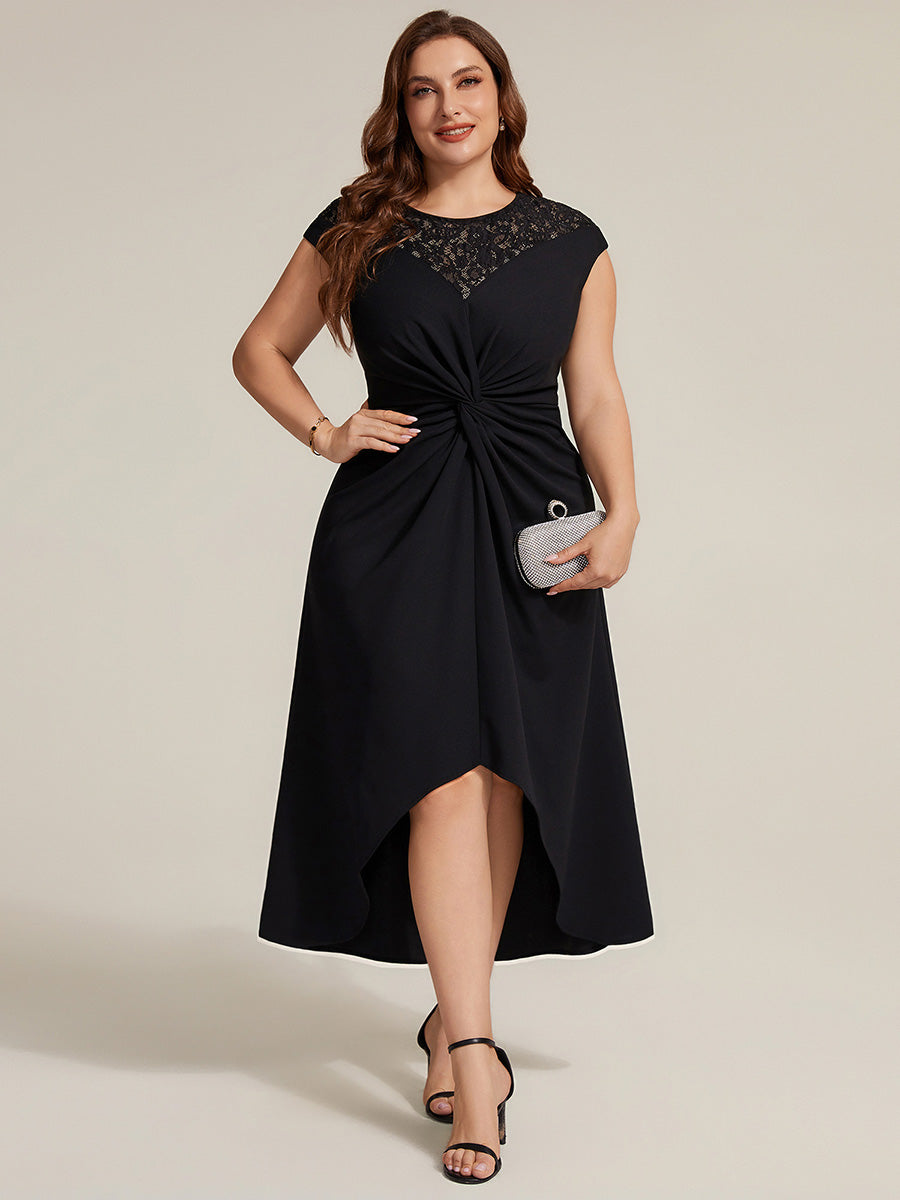 See-through Crepe Cap Sleeve Wedding Guest Dress