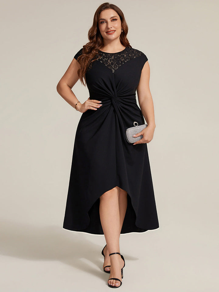 See-through Crepe Cap Sleeve Wedding Guest Dress