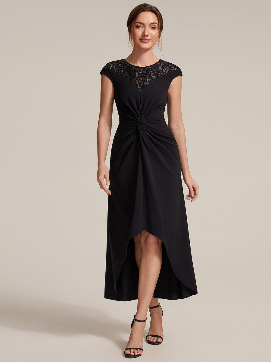See-through Crepe Cap Sleeve Wedding Guest Dress