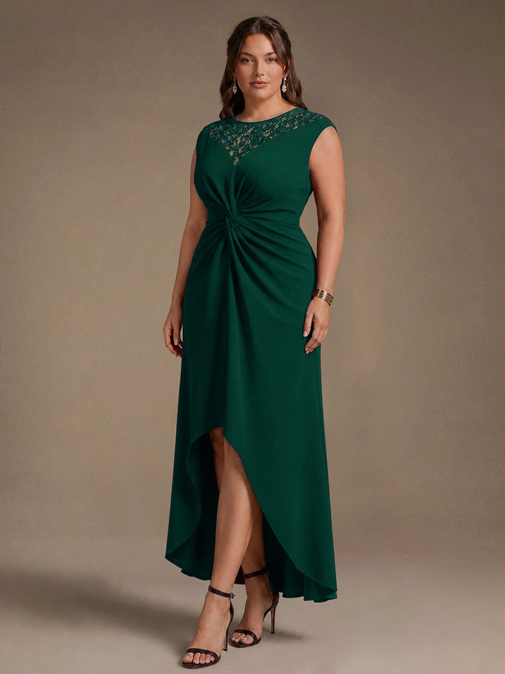 See-through Crepe Cap Sleeve Wedding Guest Dress
