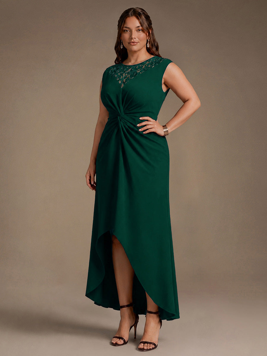 See-through Crepe Cap Sleeve Wedding Guest Dress