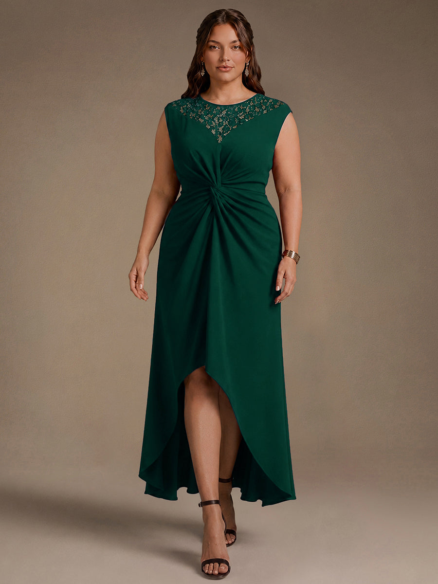 See-through Crepe Cap Sleeve Wedding Guest Dress