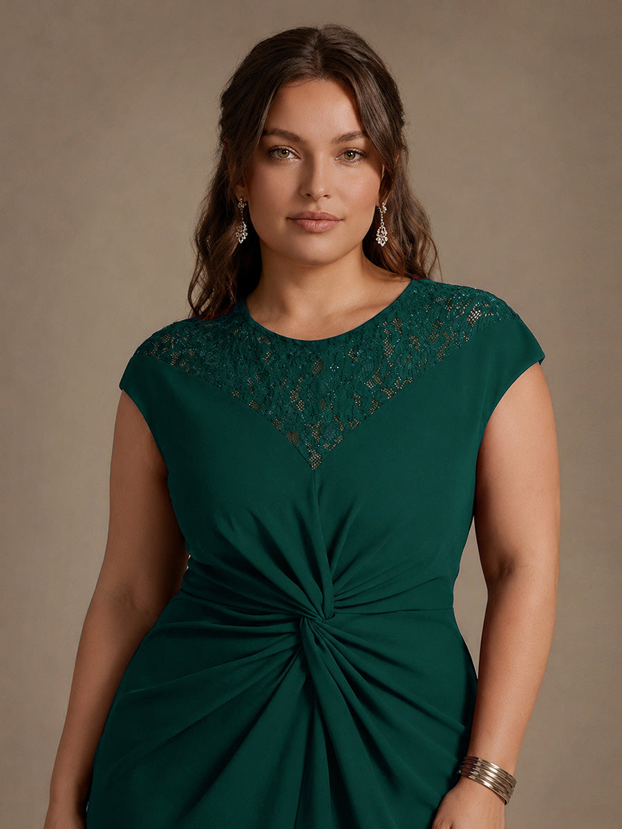 See-through Crepe Cap Sleeve Wedding Guest Dress