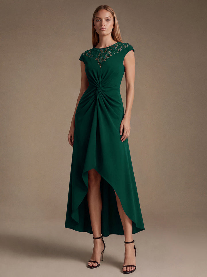 See-through Crepe Cap Sleeve Wedding Guest Dress