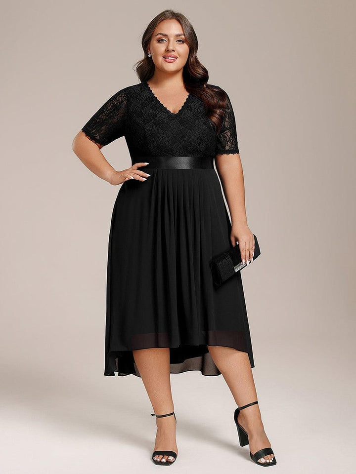 ever JOLEN|Half Sleeve Pleated V-Neck Lace Midi Wedding Guest Dress