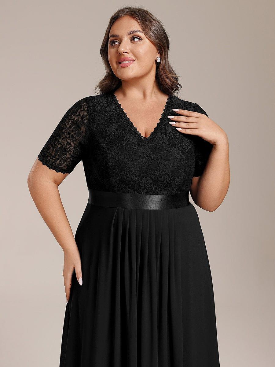 ever JOLEN|Half Sleeve Pleated V-Neck Lace Midi Wedding Guest Dress