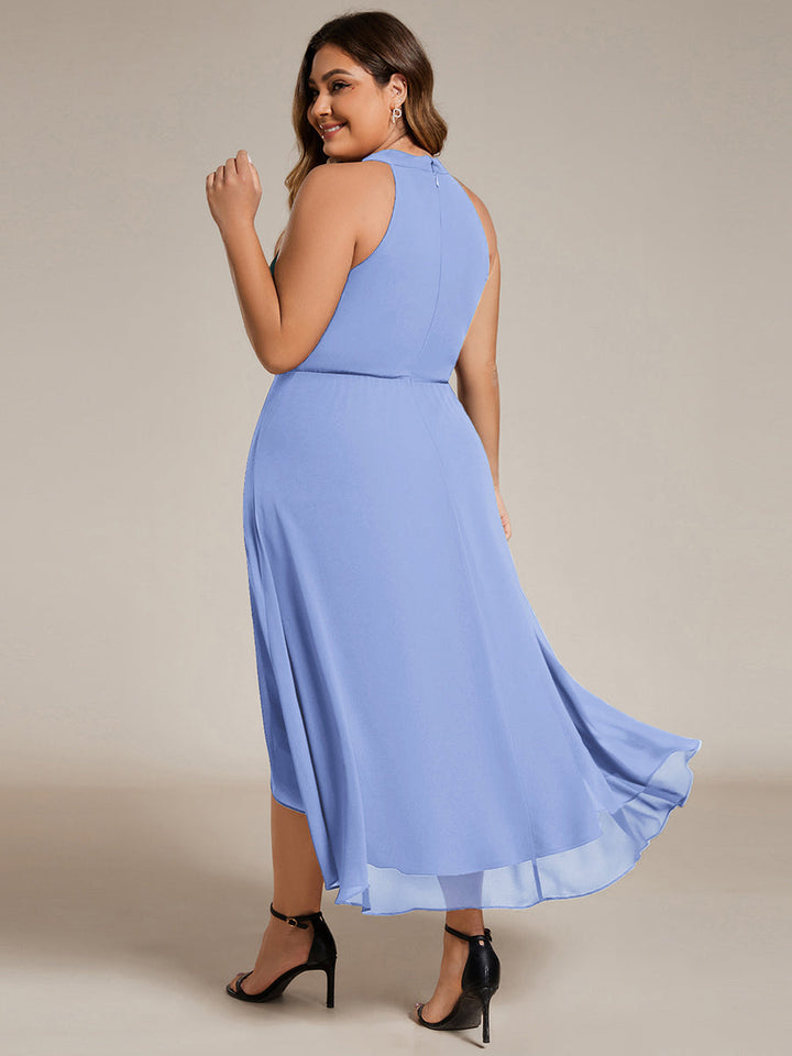 pretty POSIE|Flowy Plus Size Halter Neck Chiffon Midi Wedding Guest Dress
