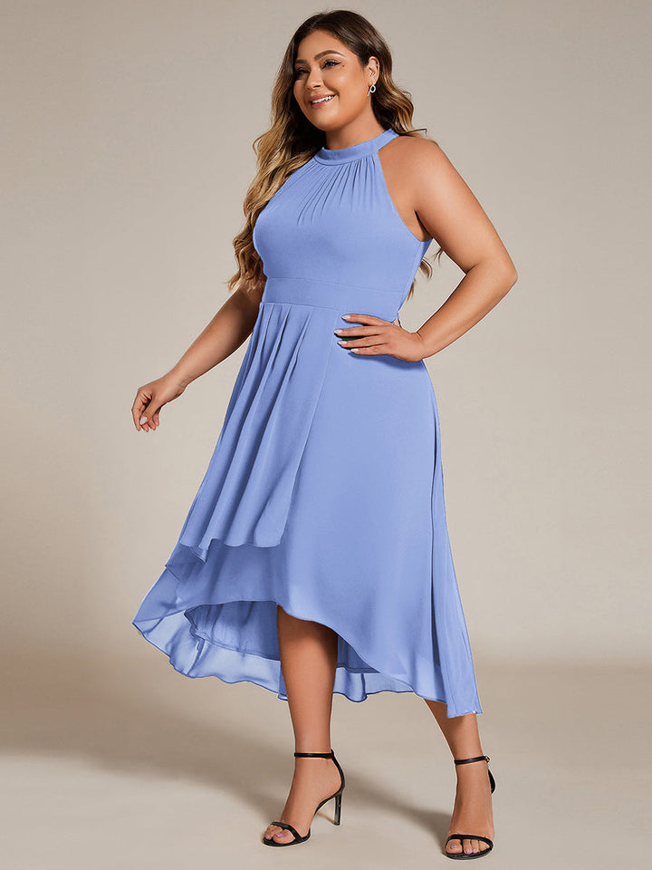 pretty POSIE|Flowy Plus Size Halter Neck Chiffon Midi Wedding Guest Dress