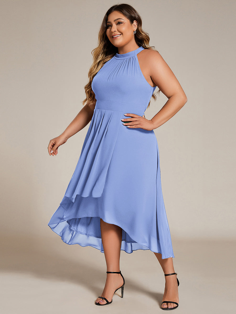 ever POSIE|Midi Halter Neck Chiffon Wedding Guest Dress with Sleeveless and A-Line
