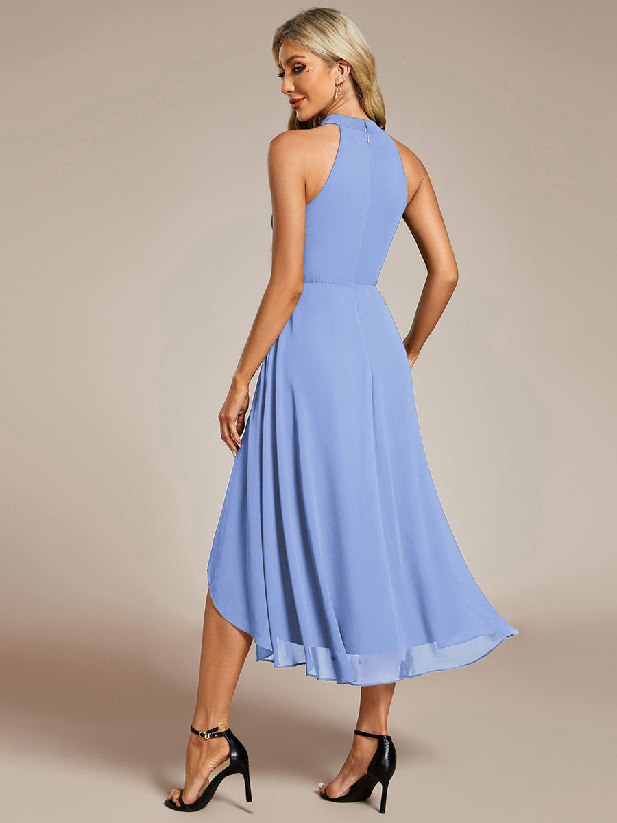 ever POSIE|Midi Halter Neck Chiffon Wedding Guest Dress with Sleeveless and A-Line