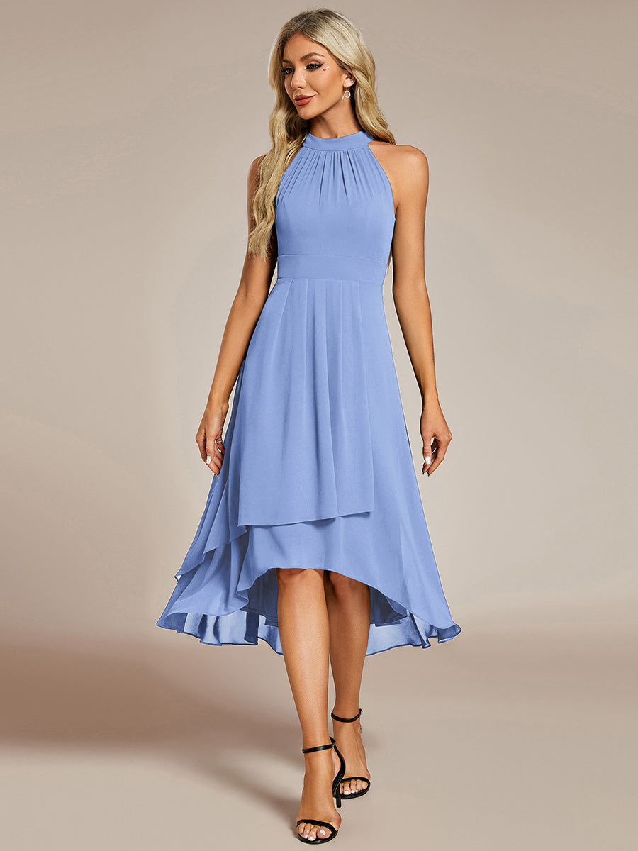ever POSIE|Midi Halter Neck Chiffon Wedding Guest Dress with Sleeveless and A-Line