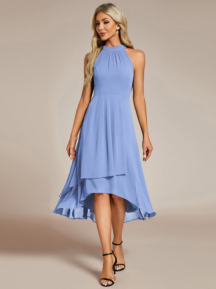 ever POSIE|Midi Halter Neck Chiffon Wedding Guest Dress with Sleeveless and A-Line