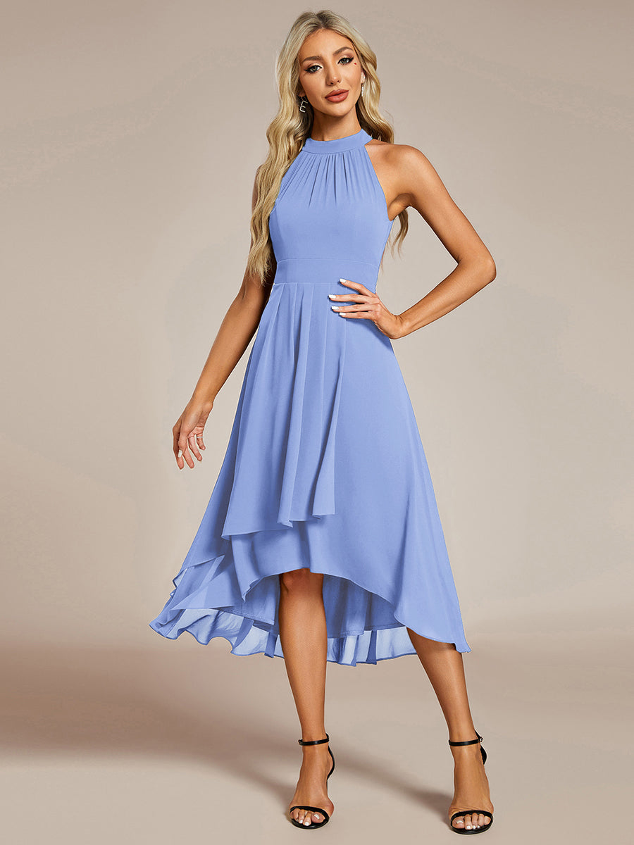 ever POSIE|Midi Halter Neck Chiffon Wedding Guest Dress with Sleeveless and A-Line