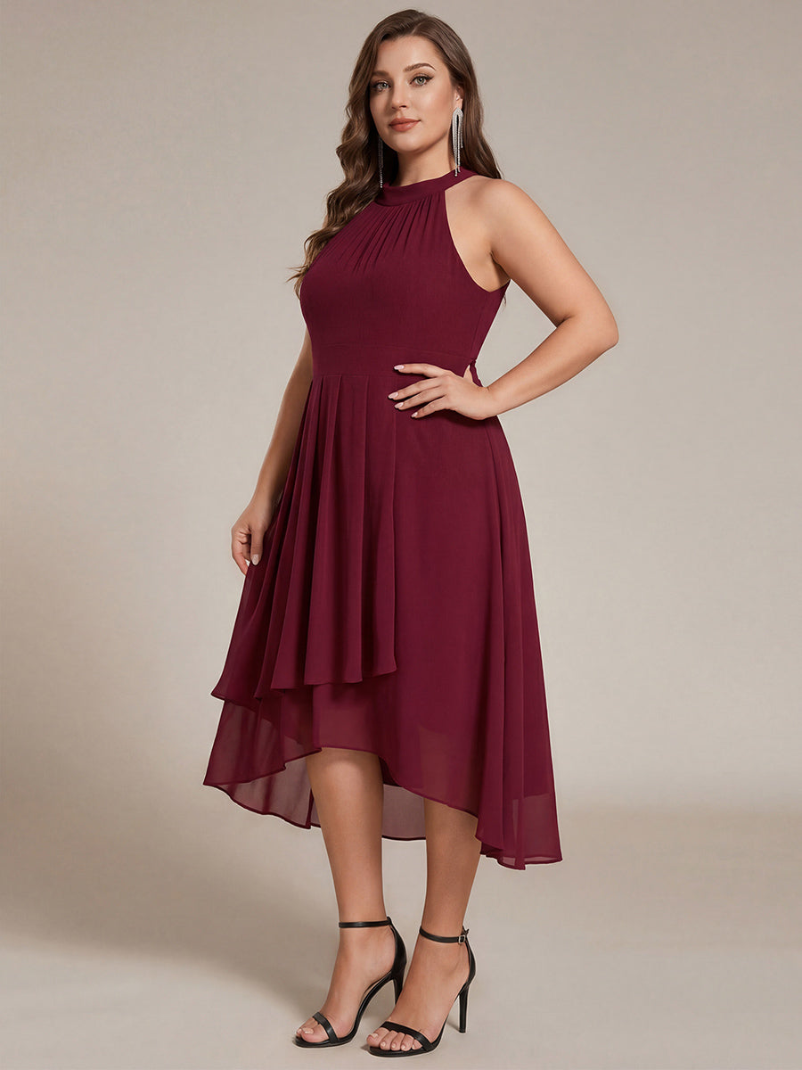 pretty POSIE|Flowy Plus Size Halter Neck Chiffon Midi Wedding Guest Dress