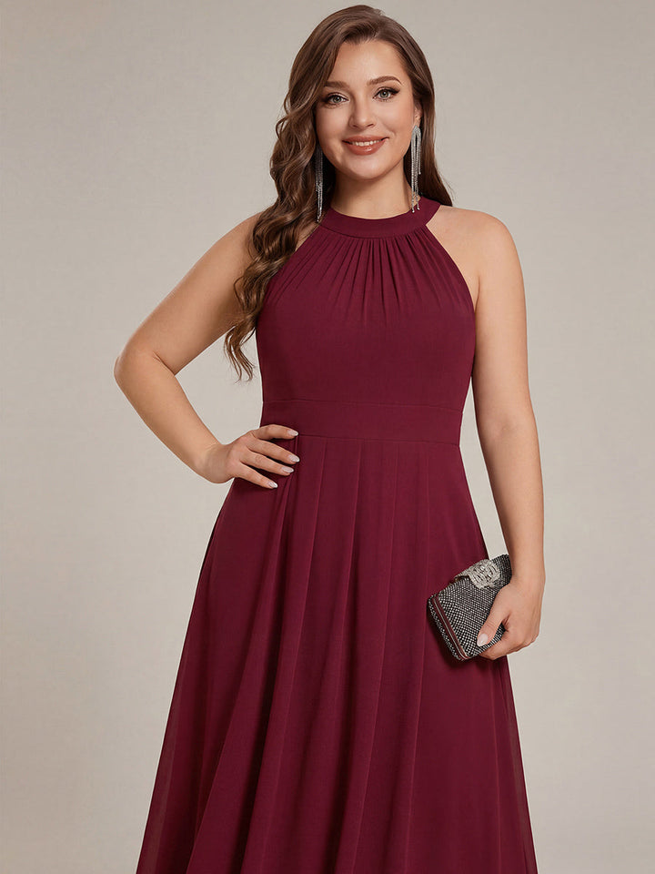 ever POSIE|Midi Halter Neck Chiffon Wedding Guest Dress with Sleeveless and A-Line