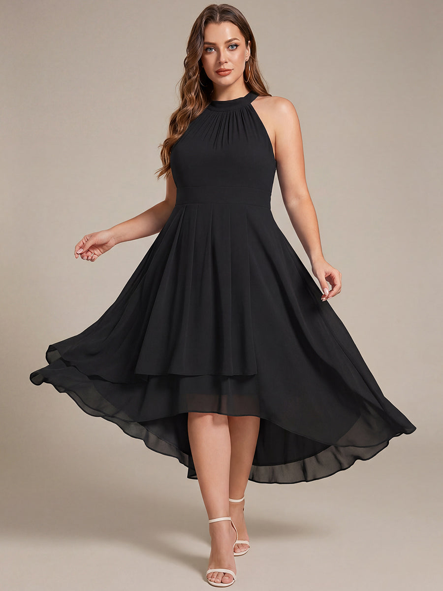 ever POSIE|Midi Halter Neck Chiffon Wedding Guest Dress with Sleeveless and A-Line