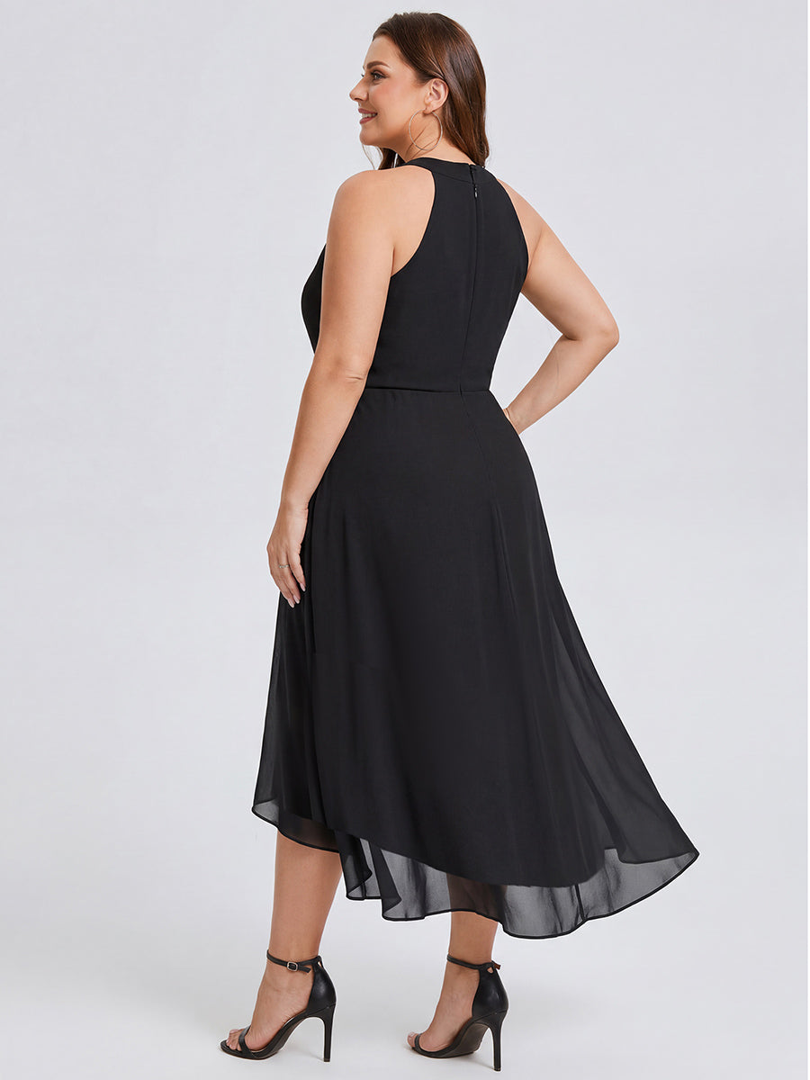 pretty POSIE|Flowy Plus Size Halter Neck Chiffon Midi Wedding Guest Dress
