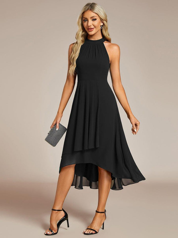 ever POSIE|Midi Halter Neck Chiffon Wedding Guest Dress with Sleeveless and A-Line