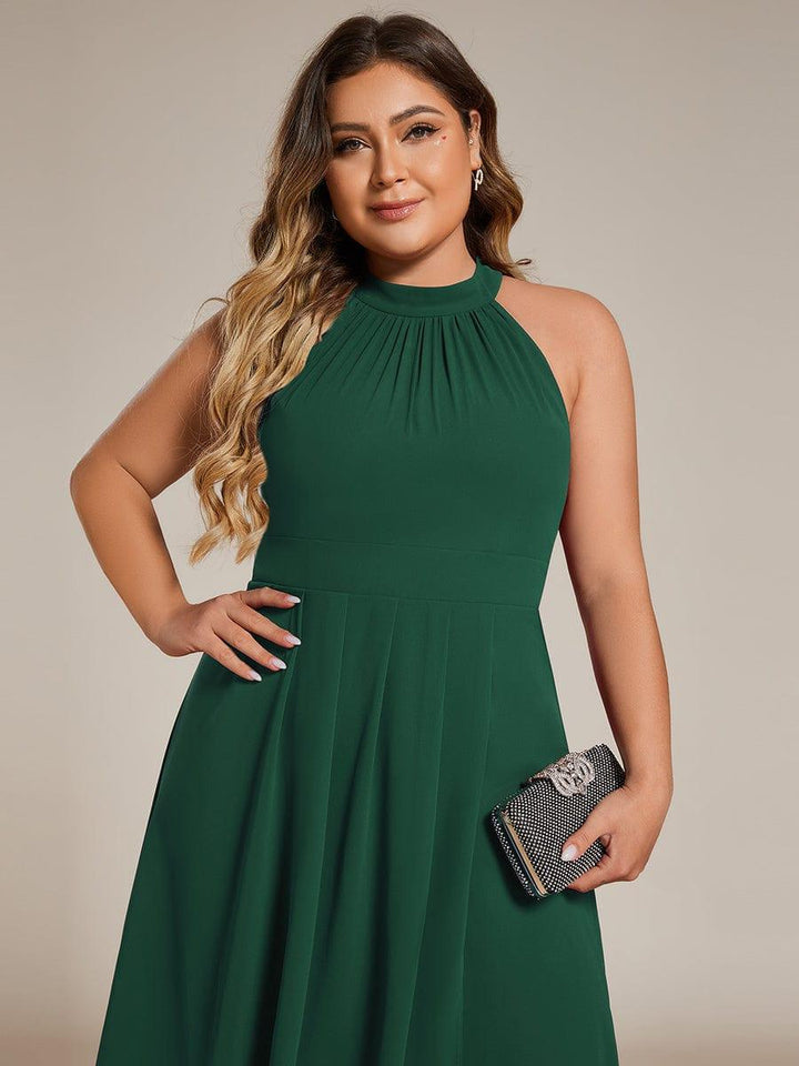 pretty POSIE|Flowy Plus Size Halter Neck Chiffon Midi Wedding Guest Dress