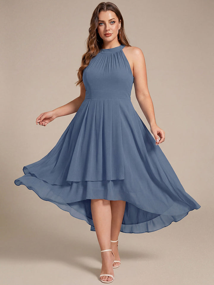 pretty POSIE|Flowy Plus Size Halter Neck Chiffon Midi Wedding Guest Dress