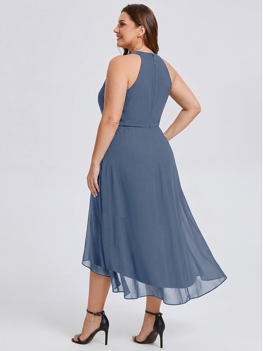 pretty POSIE|Flowy Plus Size Halter Neck Chiffon Midi Wedding Guest Dress