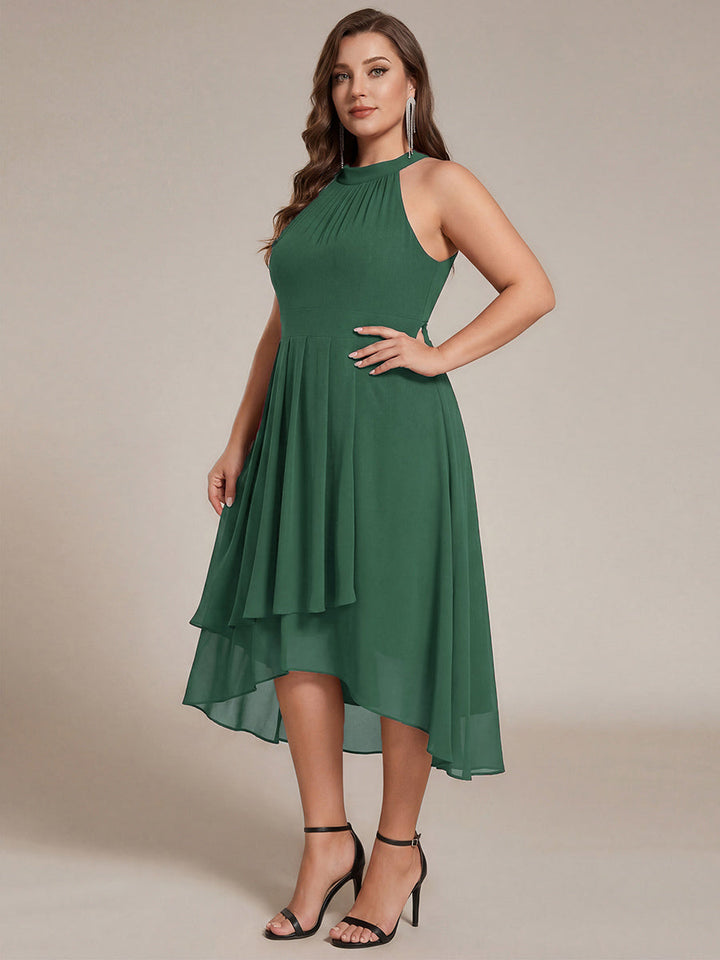 pretty POSIE|Flowy Plus Size Halter Neck Chiffon Midi Wedding Guest Dress