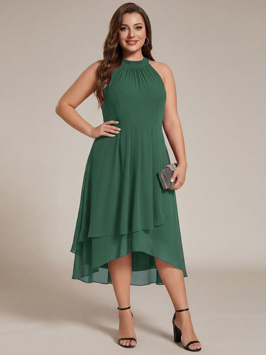 pretty POSIE|Flowy Plus Size Halter Neck Chiffon Midi Wedding Guest Dress
