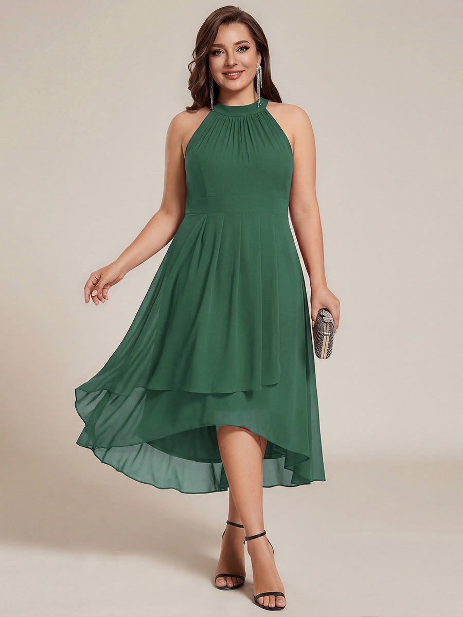 pretty POSIE|Flowy Plus Size Halter Neck Chiffon Midi Wedding Guest Dress