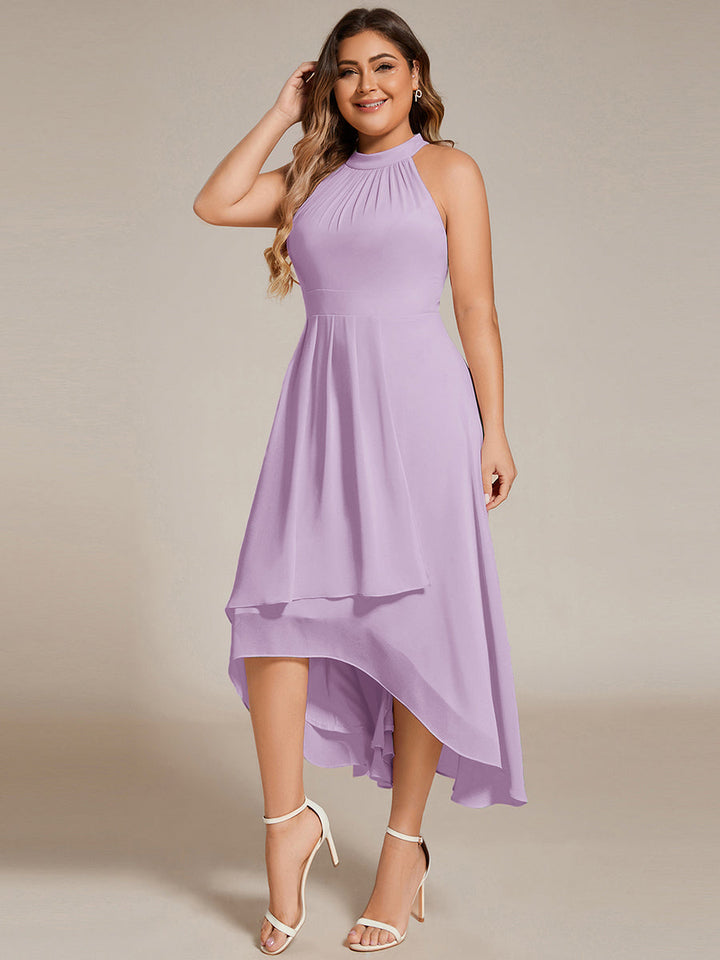 pretty POSIE|Flowy Plus Size Halter Neck Chiffon Midi Wedding Guest Dress