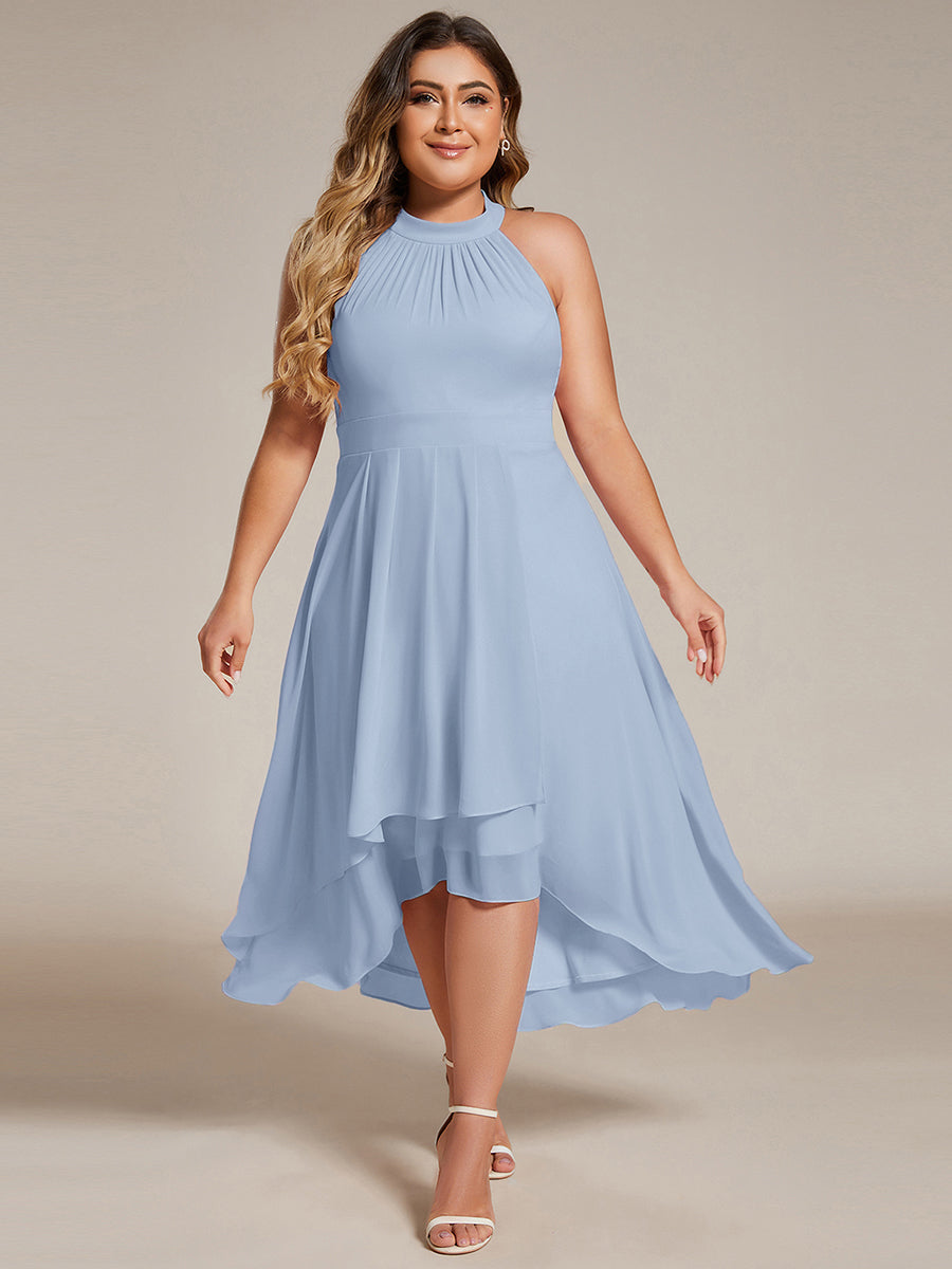 pretty POSIE|Flowy Plus Size Halter Neck Chiffon Midi Wedding Guest Dress