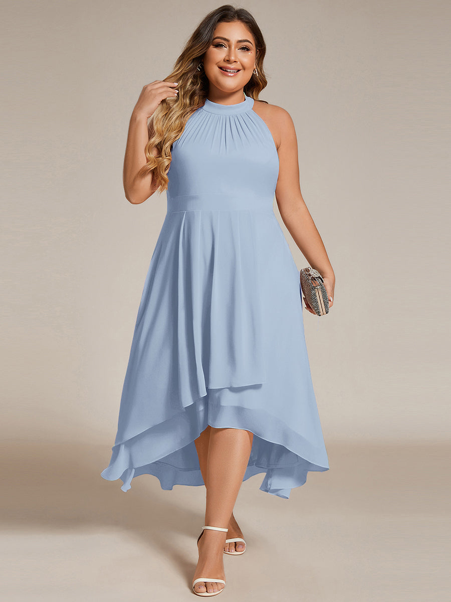 pretty POSIE|Flowy Plus Size Halter Neck Chiffon Midi Wedding Guest Dress