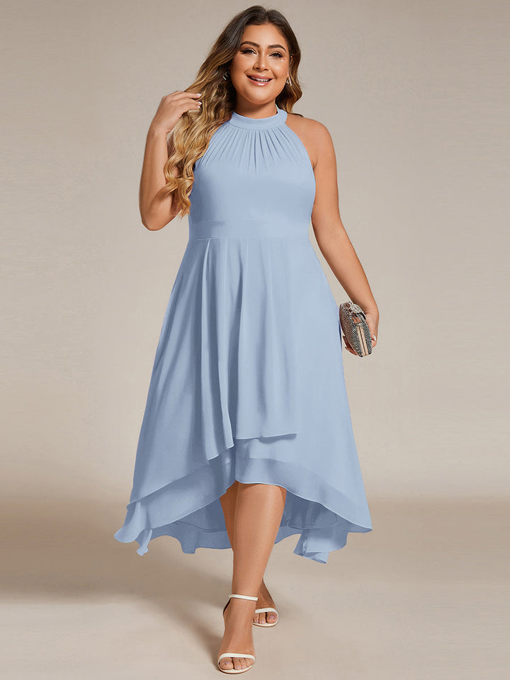 pretty POSIE|Flowy Plus Size Halter Neck Chiffon Midi Wedding Guest Dress
