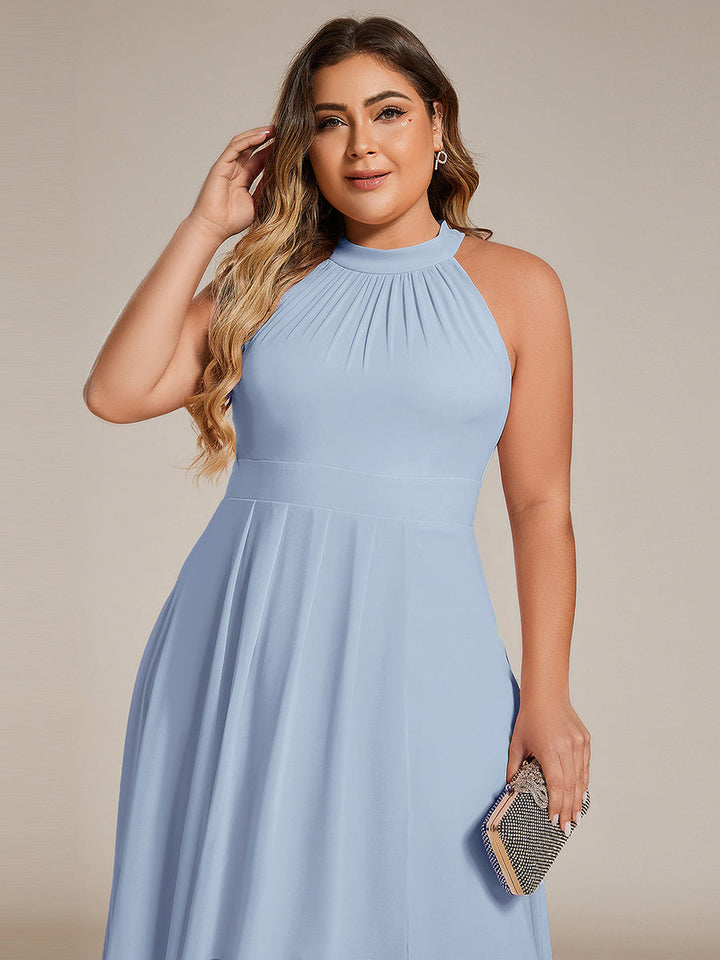 pretty POSIE|Flowy Plus Size Halter Neck Chiffon Midi Wedding Guest Dress