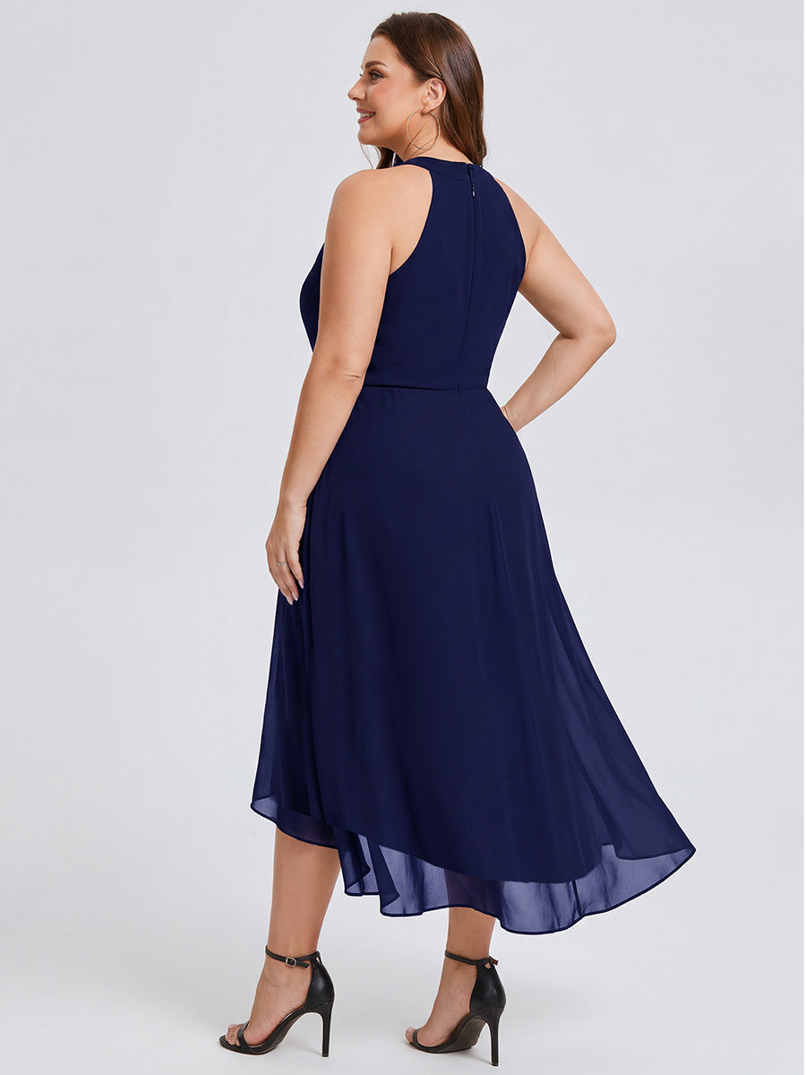 pretty POSIE|Flowy Plus Size Halter Neck Chiffon Midi Wedding Guest Dress