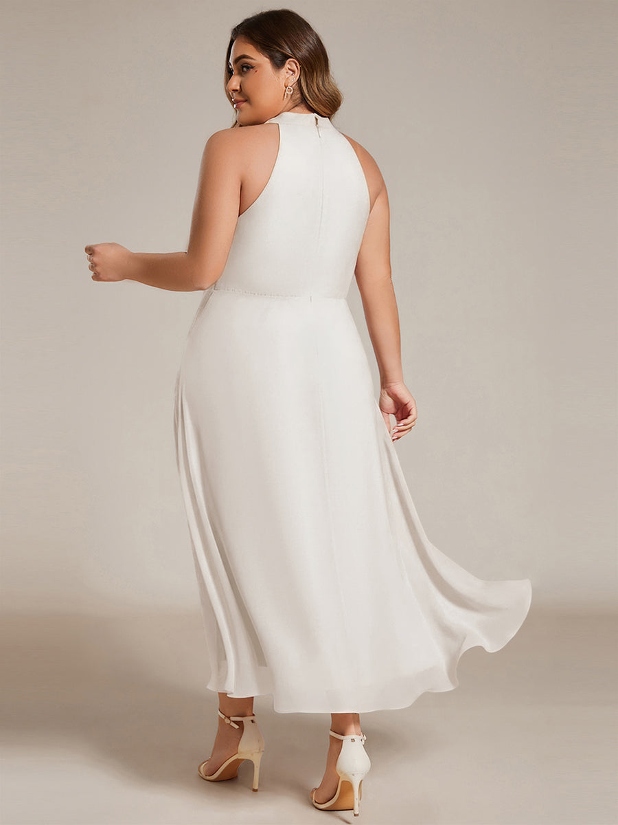 pretty POSIE|Flowy Plus Size Halter Neck Chiffon Midi Wedding Guest Dress