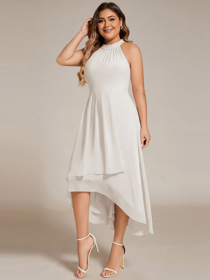 pretty POSIE|Flowy Plus Size Halter Neck Chiffon Midi Wedding Guest Dress