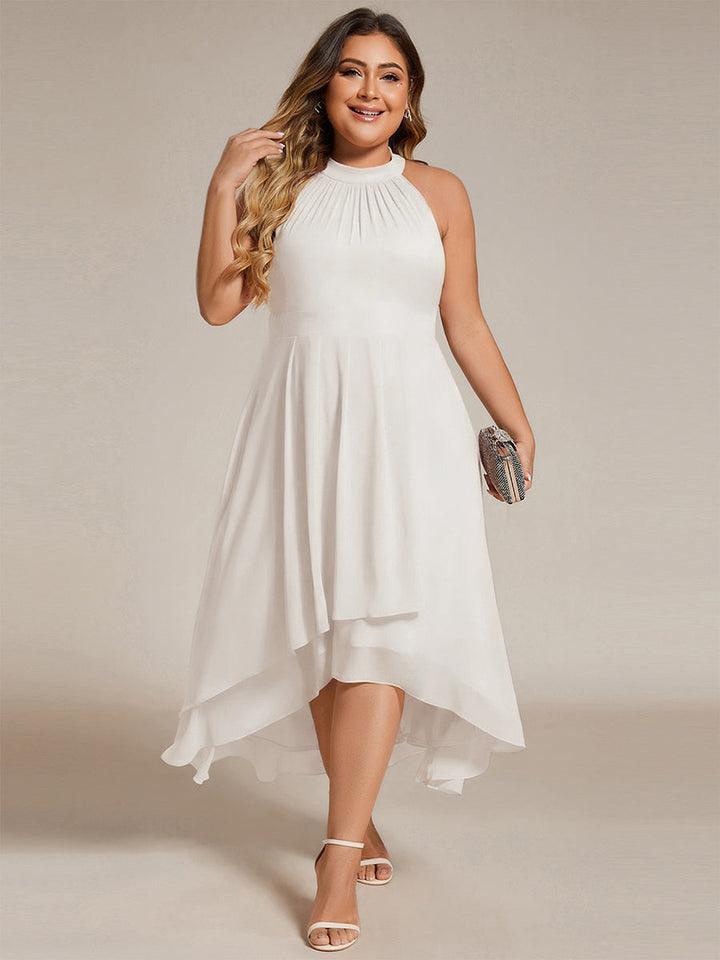 pretty POSIE|Flowy Plus Size Halter Neck Chiffon Midi Wedding Guest Dress