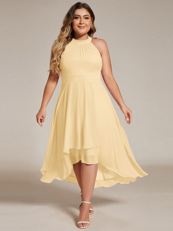 pretty POSIE|Flowy Plus Size Halter Neck Chiffon Midi Wedding Guest Dress