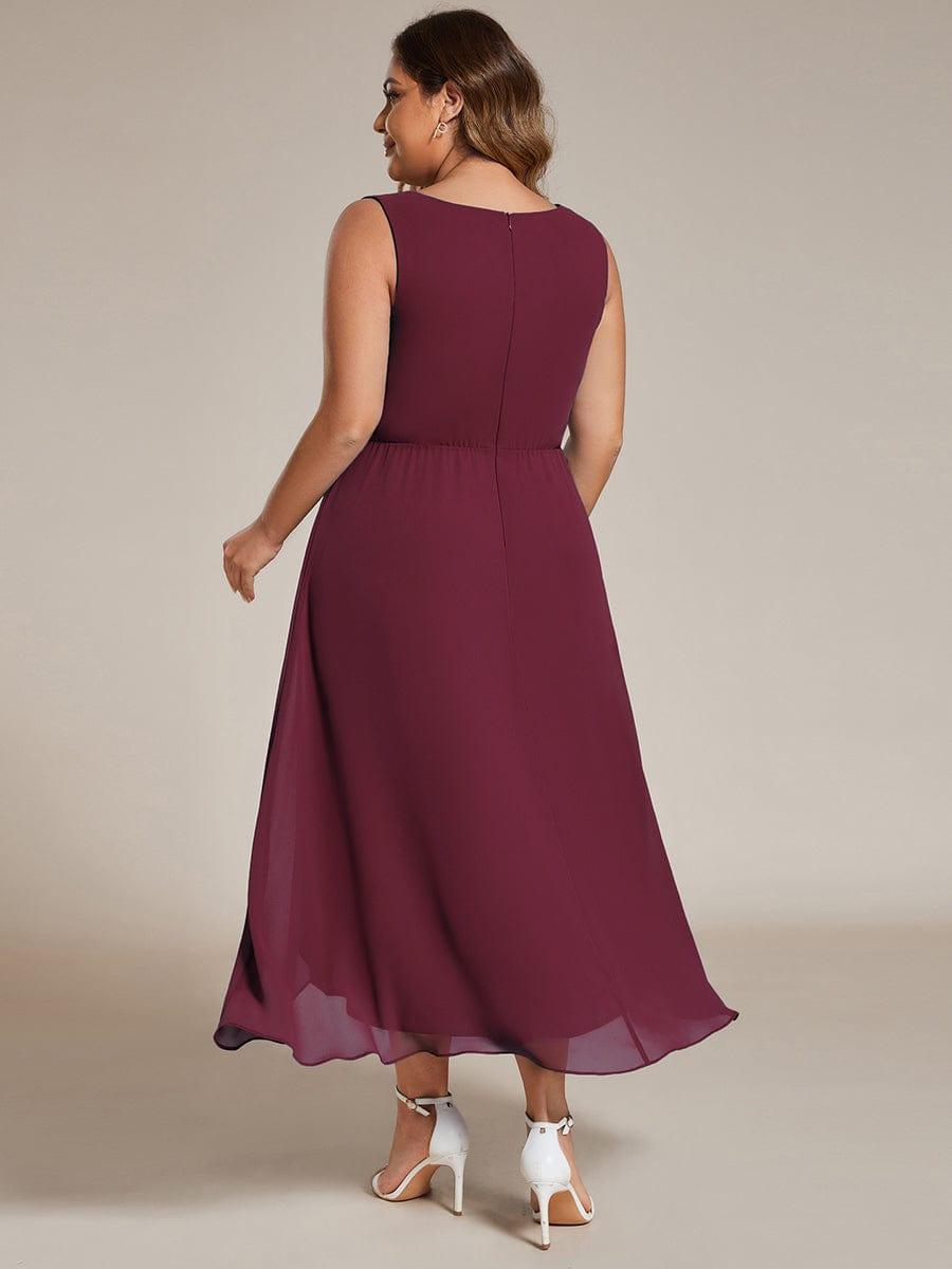 ever IRYS|Sleeveless V-Neck High Low Wedding Guest Dress with Floral Applique