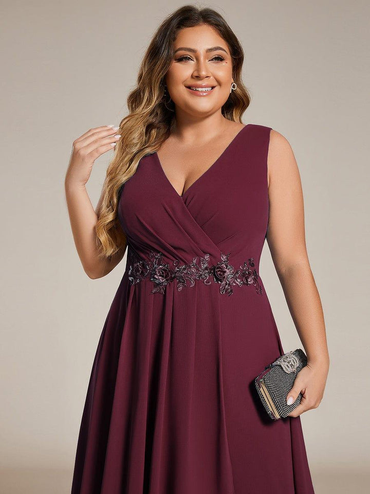 ever IRYS|Sleeveless V-Neck High Low Wedding Guest Dress with Floral Applique