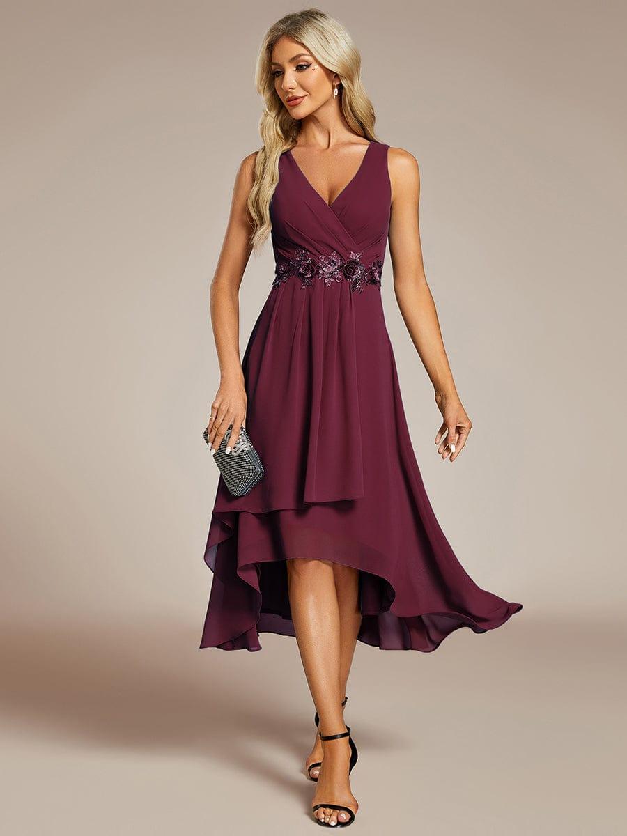 ever IRYS|Sleeveless V-Neck High Low Wedding Guest Dress with Floral Applique