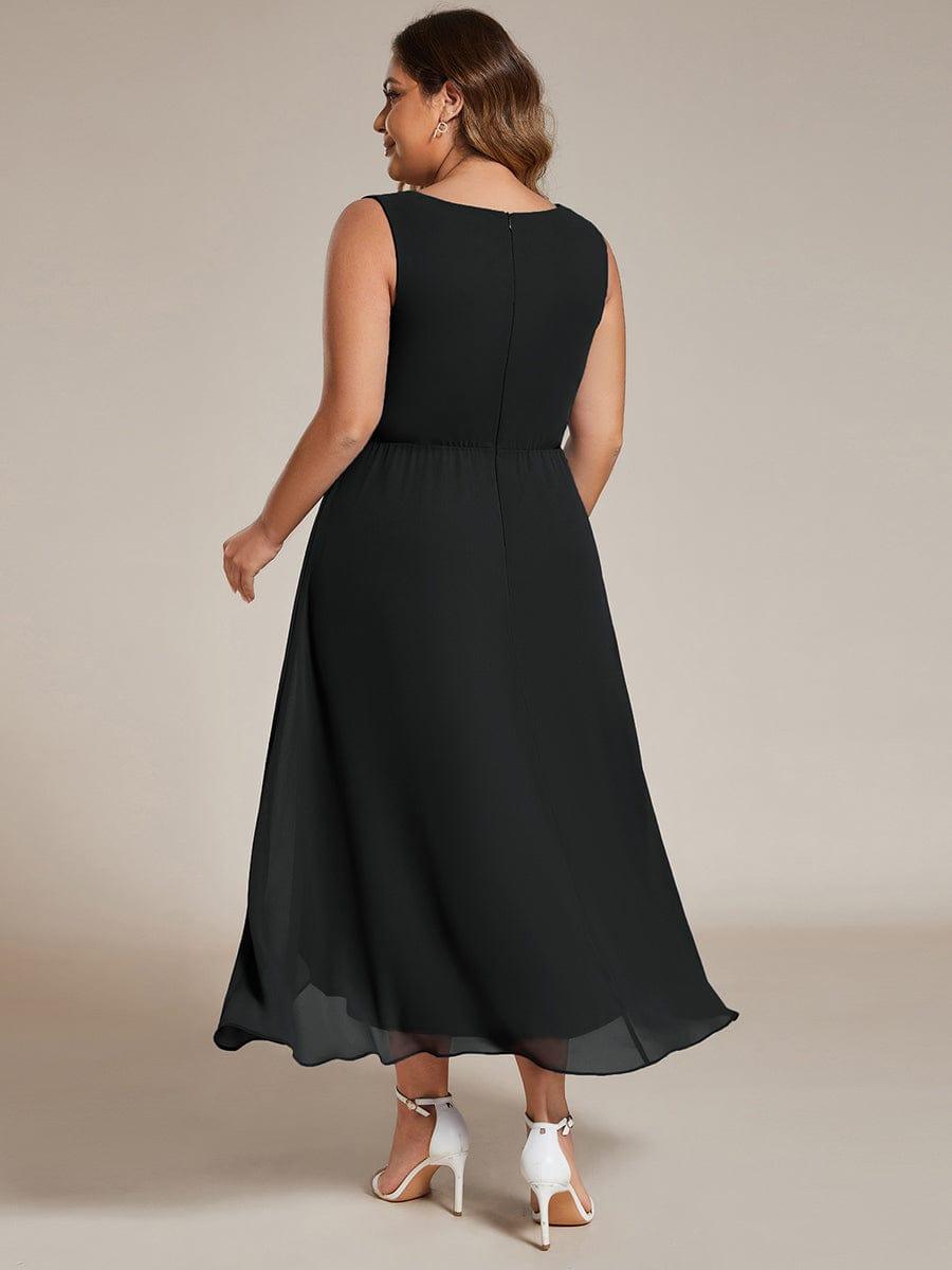 ever IRYS|Sleeveless V-Neck High Low Wedding Guest Dress with Floral Applique