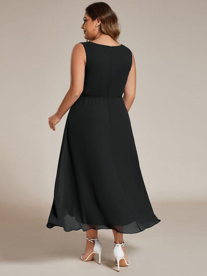 ever IRYS|Sleeveless V-Neck High Low Wedding Guest Dress with Floral Applique
