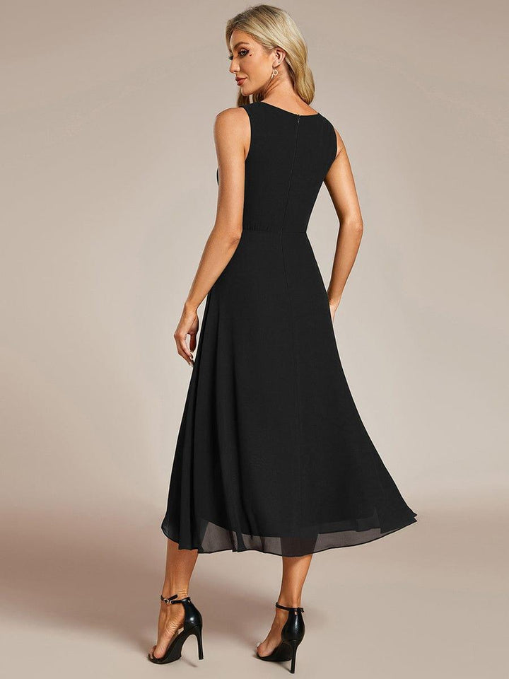 ever IRYS|Sleeveless V-Neck High Low Wedding Guest Dress with Floral Applique