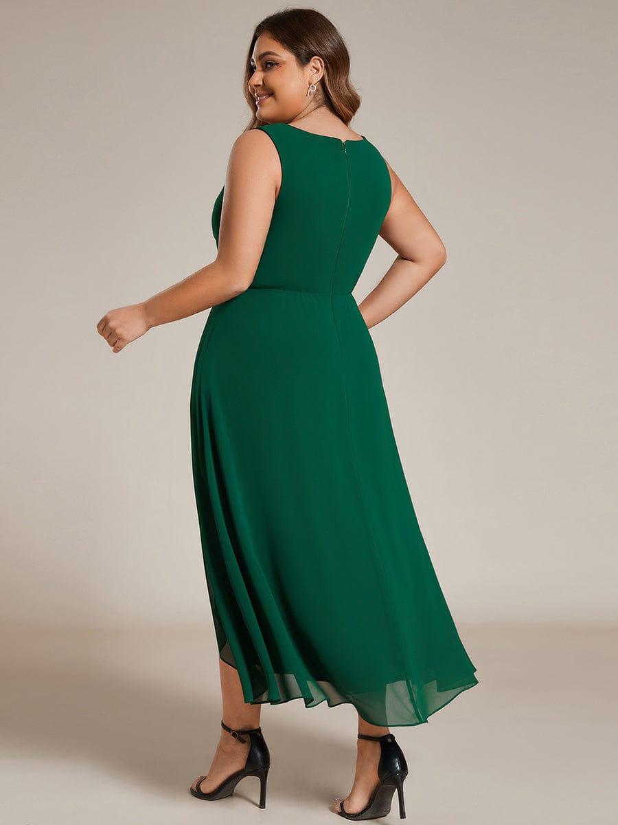 pretty IRYS|Sleeveless V-Neck High Low Plus Size Wedding Guest Dress with Floral Applique