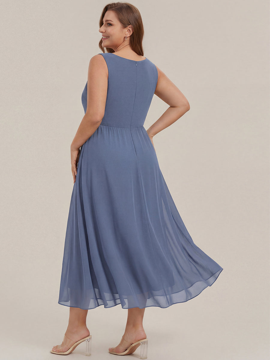 pretty IRYS|Sleeveless V-Neck High Low Plus Size Wedding Guest Dress with Floral Applique