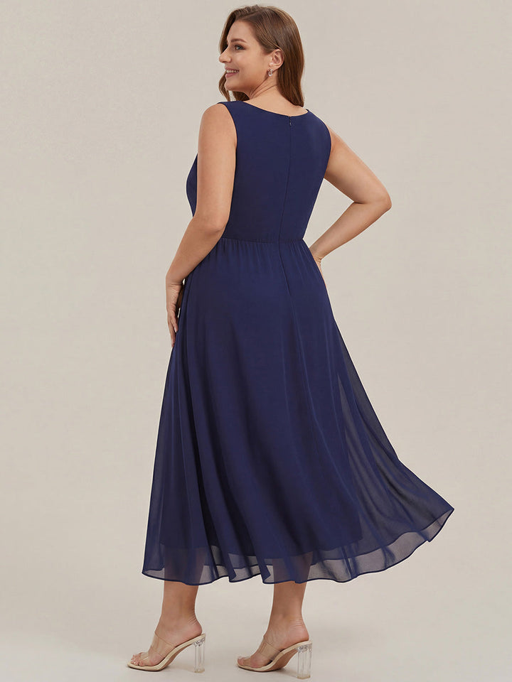 ever IRYS|Sleeveless V-Neck High Low Wedding Guest Dress with Floral Applique